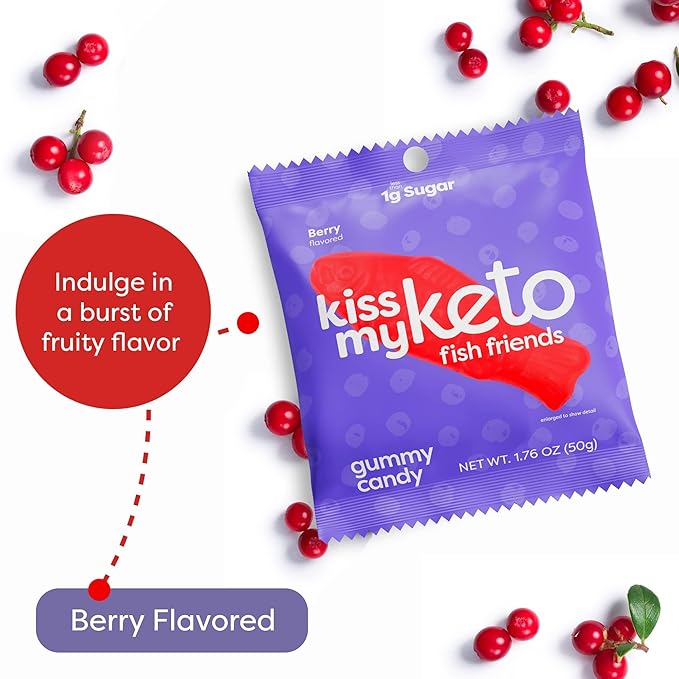 Kiss My Keto Sugar Free Gummies, Gummy Fish 12-Pack – Satisfy Cravings while Staying in Ketosis – High Fiber, 2g Net Carbs, Non-GMO, Vegan, & No Gluten – Calorie-Friendly Vegan Candy