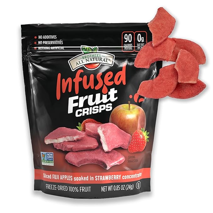 Brothers All Natural Infused Freeze Dried Fruit Crisps, Fuji Apple Infused with Strawberry, 0.85 Oz (Pack of 8), Made with 100% Fruit, Gluten Free, Soy Free, Vegan, Heathy Snack, Resealable Pouch