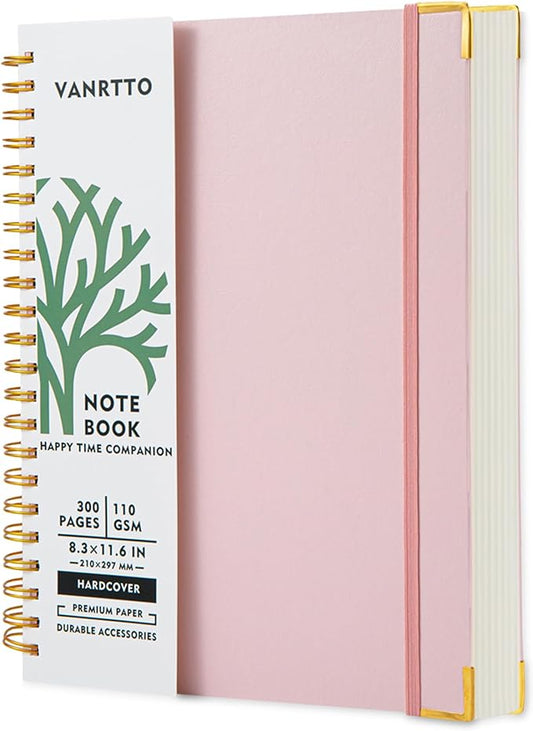 Hardcover Spiral Notebook, 8.5 x 11 IN Notebooks College Ruled, 110 GSM Thick Lined Paper Notebooks for Work, School and Travel, 300 Pages Journals for Writing, Large Journal for Women and Men Pink