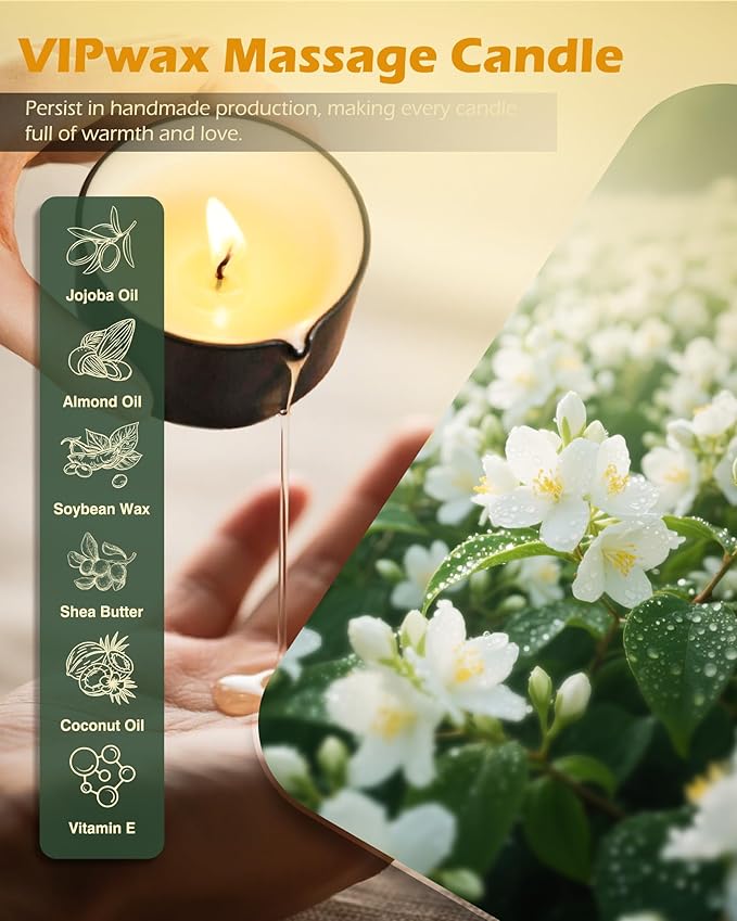 Soybean Wax Warming Massage Oil Candle for Stress Relief and Skin Moisturizing, Couples Massage, Romantic Gift SPA for Home Scented Candle Body Oil - Jasmine Scent 2.35 OZ