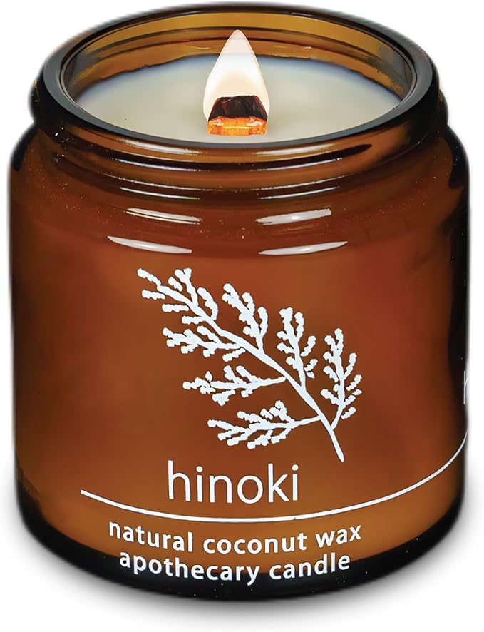 Hemlock Park Crackling Wood Wick Candle Handcrafted with Natural Coconut Wax (Small 4 oz, Hinoki)