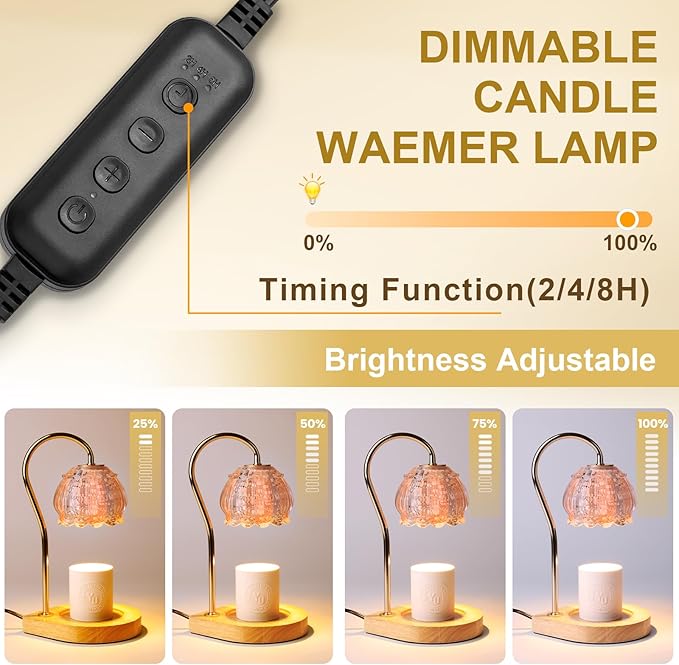 Dimmable Flower Candle Warmer Lamp with Timer, Dimmable Electric Candle Warmer Melter Light,Gifts for Women Home Decor Cozy House Warming,White Orange