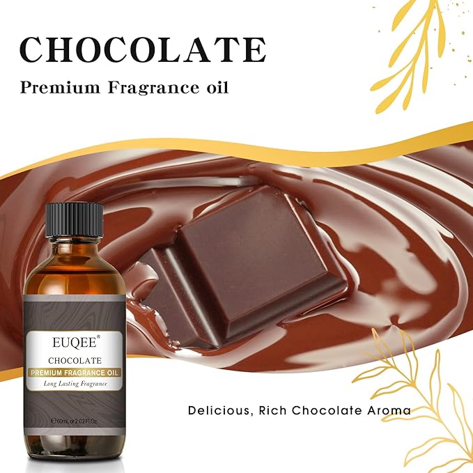 EUQEE Chocolate Fragrance Oil, 2.02 Fl oz/60 ml Premium Grade Fragrance Essential Oil with Glass Dropper for Diffusers, Soap & Candle Making, Bath Bombs