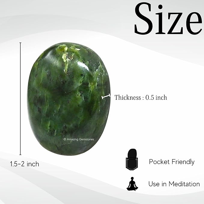 Amazing Gemstone Nephrite Green Jade Crystals and Healing Stones - Large Palm Stone Crystals Piedra - Crystal for Good Luck, Positive Energy, Meditation - Unique Stocking Stuffers, Gifts for Women