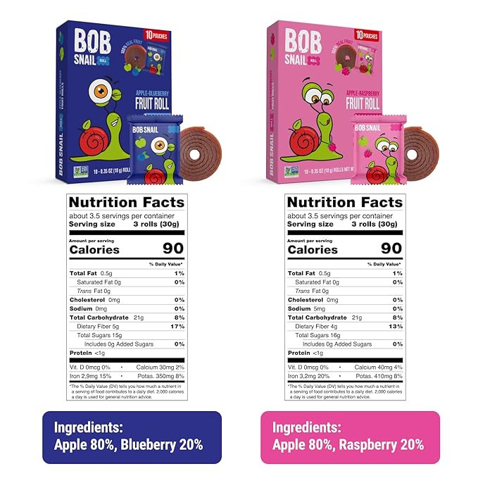 Bob Snail Exotic Mix Fruit Roll Ups – Healthy Sweets, Real Dried Fruits Snacks, No Added Sugar, Vegan, Nut Free, Candy for Adults and Kids – Flavour 50 pcs, 500g (Blueberry & Raspberry)
