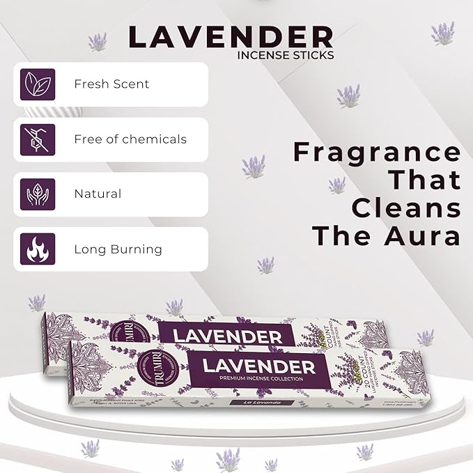 Lavender Incense Sticks - Incienso de Lavanda - Total 120 Insence-Sticks - 6 Packs of 20 Insense - Inciensos - Inscents - Natural Non Toxic Ingredients - Incents - Incence - Inscense - Insents
