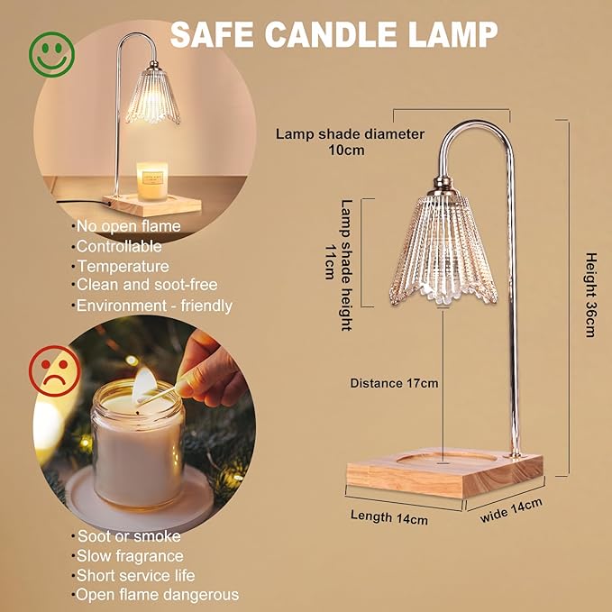 Candle Warmer Lamp with Timer Wax Warmer Heating Lamp Dimmable Continuously Candle Lamp House Warming Gifts Home Decor for Scented Jar Candles with 2 Bulbs - Champagne
