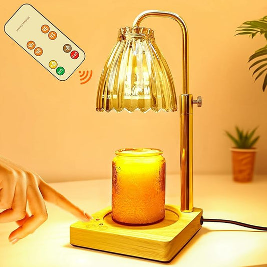 Candle Warmer Lamp with Timer Electric Wax Warmer for Scented Wax Melt Warmer Melter for Jar Candles Touch and Remote Control Dimmable Adjustable Height Gifts for Women 2 Bulbs,Flower Glass
