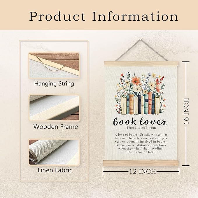 Exqcom Vintage Floral Book Lover Wall Art Poster, Reading Nook Decor, Book Club Decorations, Bookish Reading Posters for Reading Room Corner Library Classroom, 12x16 Inches