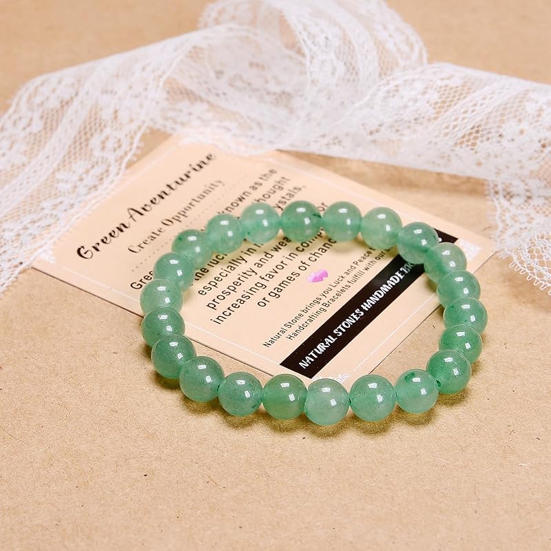 AD Beads Handmade Gemstone Stretch Elastic Bracelet Crystal Healing Reiki Nature's Beauty and Spiritual Essence Unisex (10mm, Green Aventurine (Opportunity))