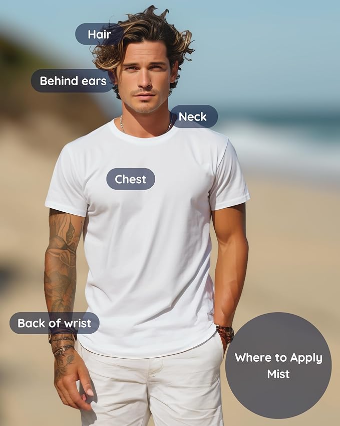 Bleu for Men Natural Hair & Body Mist Spray, Pure Essential and Fragrance Oils, Alcohol-Free, Handmade in California, 0.5Fl Oz