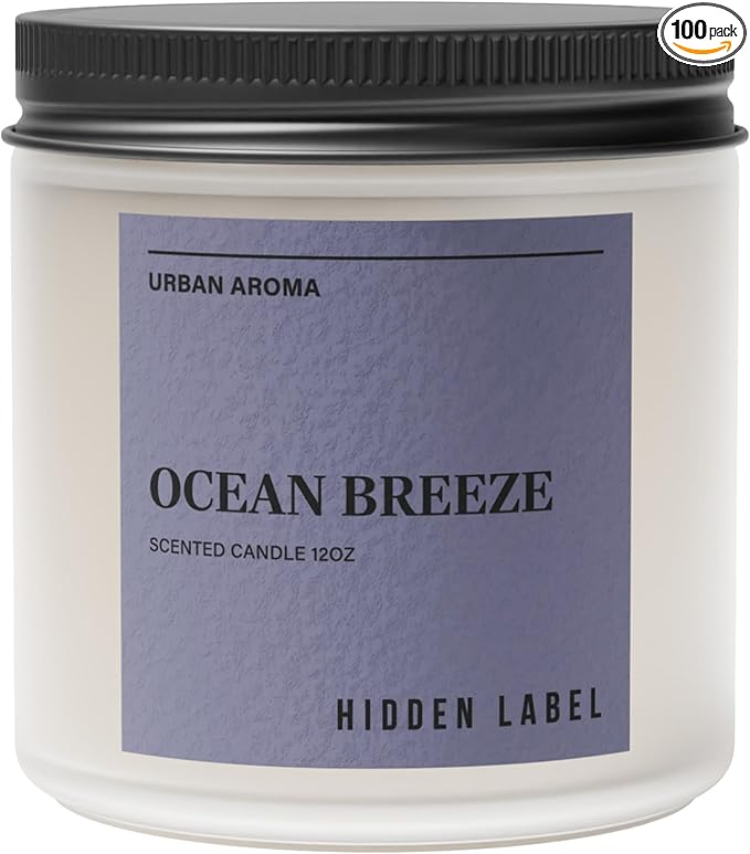 Hidden Label Ocean Breeze Scented Candle, 12oz 2 Wick Natural Soy Non Toxic Candles, Clean Burning Long Lasting Aromatherapy for Home | Gifts | Décor,Premium Scents for Relaxation & Stress Relief