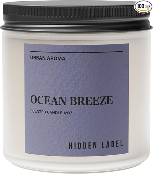 Hidden Label Ocean Breeze Scented Candle, 12oz 2 Wick Natural Soy Non Toxic Candles, Clean Burning Long Lasting Aromatherapy for Home | Gifts | Décor,Premium Scents for Relaxation & Stress Relief