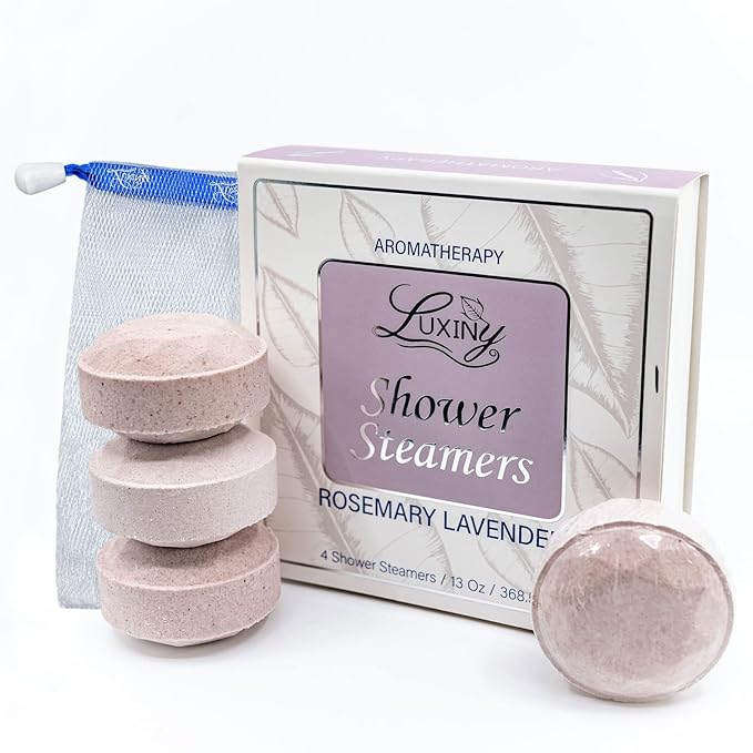 Shower Bombs Aromatherapy in Your Shower, American Made by Luxiny, Shower Steamer Tablets Melt to Release a Fragrant Vapor for Natural Stress Relief – Pack of 4 XL Steamers (Rosemary Lavender)