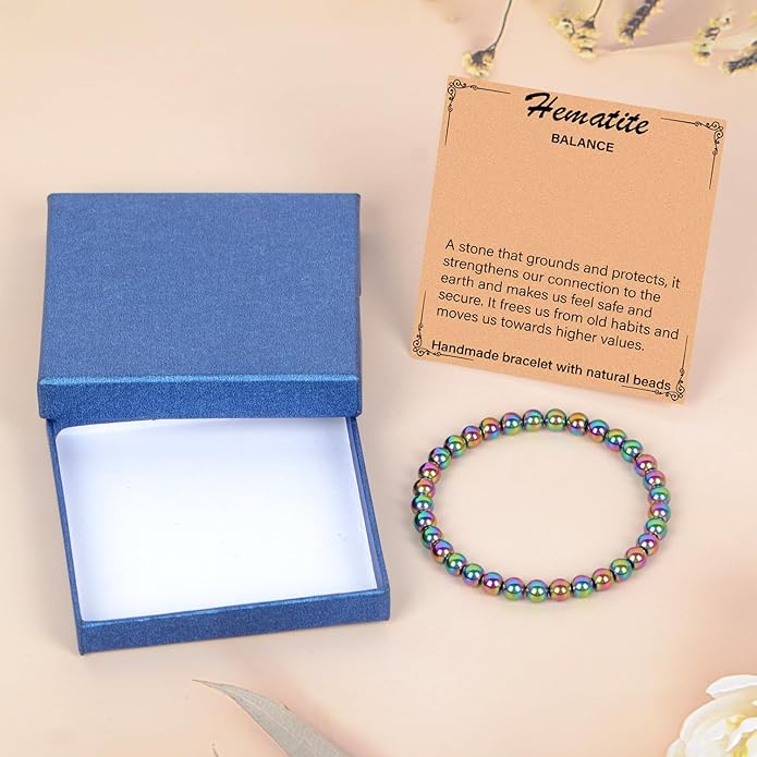 LPBeads Handmade Natural Gemstone Stretch Elastic Bracelet Healing Crystal Round Stone Beads Jewelry Gifts for Women Men