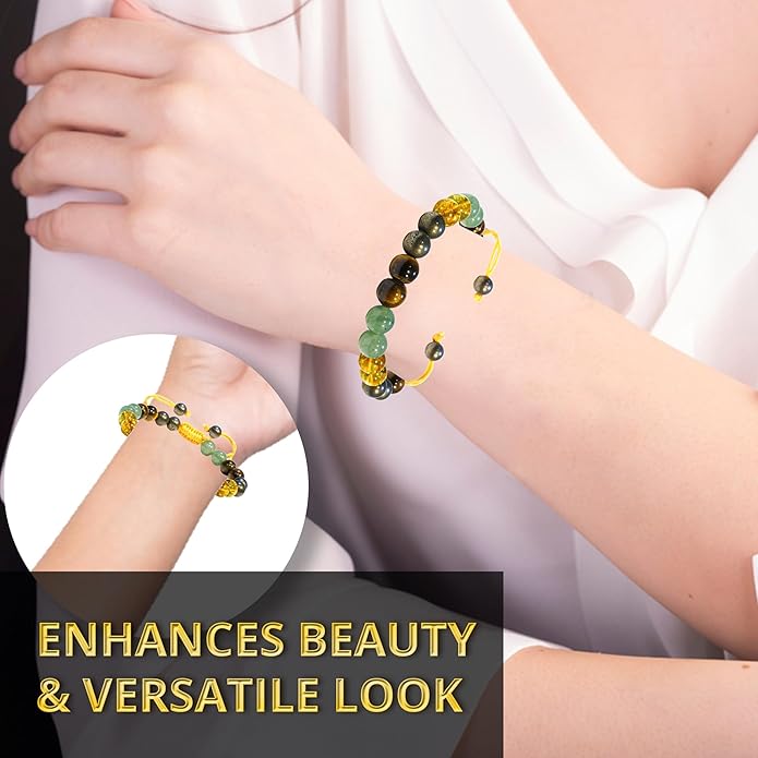 Energy Protection Crystal Handmade Adjustable Bead Bracelet Perfect for Men, Women’s Gift - Gemstone Healing Stretch Bracelet Pulsera Para Hombre Mujer Stocking Stuffer