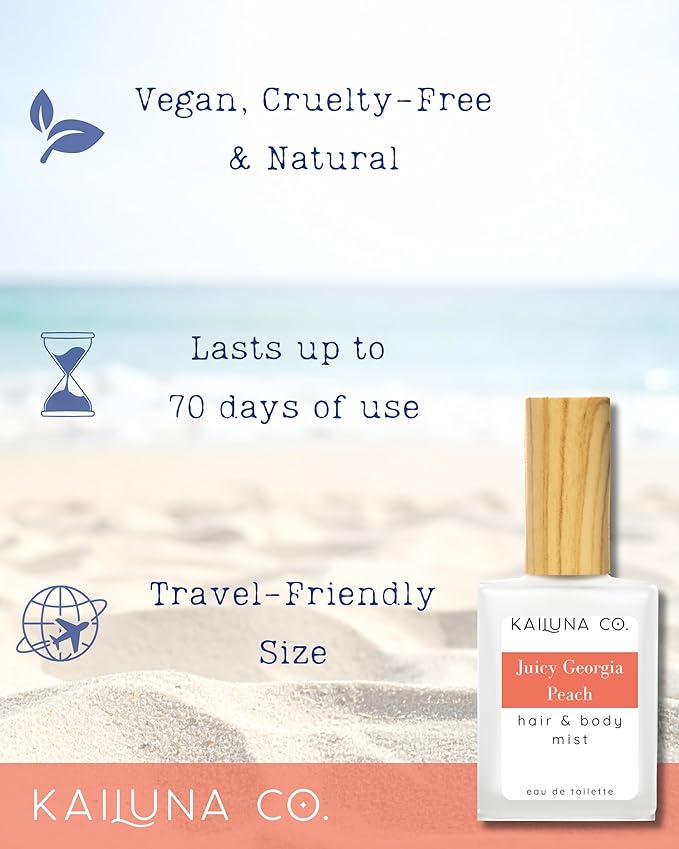 Juicy Georgia Peach Natural Hair & Body Mist Spray, Pure Essential and Fragrance Oils, Alcohol-Free, Handmade in California, 0.5Fl Oz