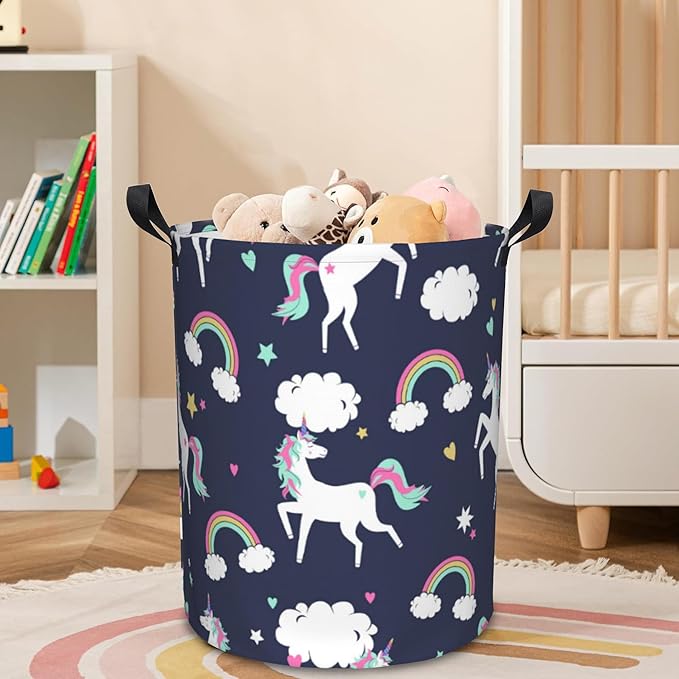 Laundry Basket Unicorns and Rainbows Laundry Hamper Large Laundry Basket Storage Basket Tote Bag Collapsible Organizer Basket for Bathroom,Laundry,Bedroom 17.3 x16.5 Inch