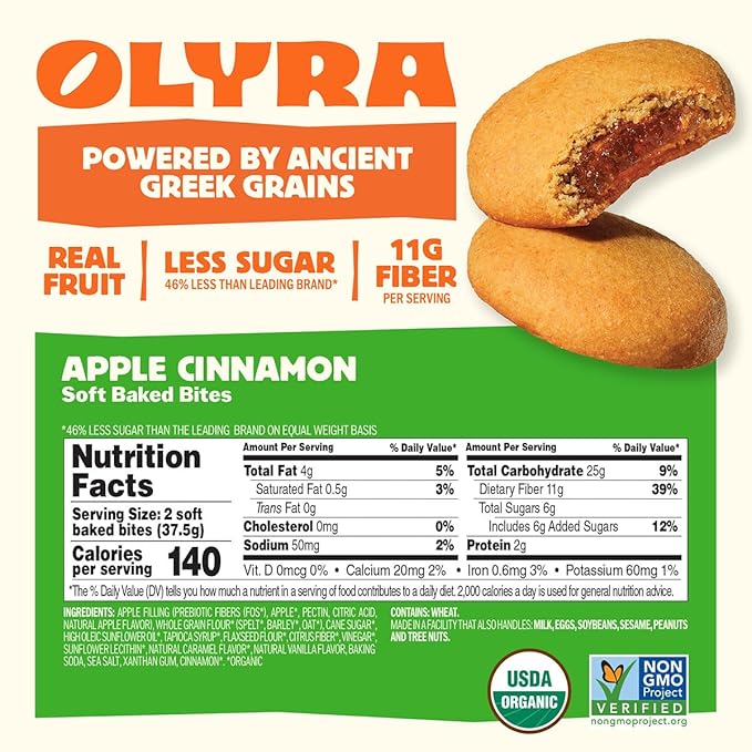 Olyra Organic Soft Baked Fruit Bars Variety Pack - High Fiber Bar - Healthy Snacks for Adults & Kids - Vegan Breakfast Bars - Office Snack - 24 Count