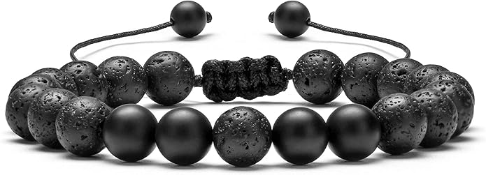 Hamoery Men Women 8mm Lava Rock Aromatherapy Anxiety Essential Oil Diffuser Bracelet Braided Rope Natural Stone Yoga Gifts Beads Bracelet Bangle-21017