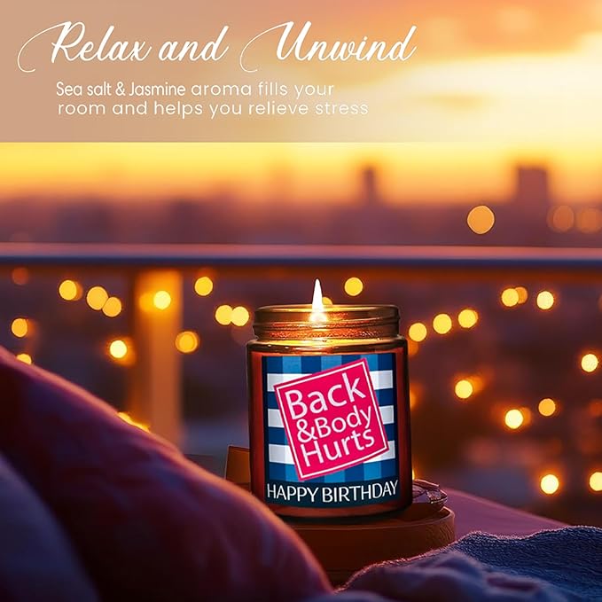 Funny Happy Birthday Candle Gifts for Women Men - Fun Relaxing 30th 40th 50th 60th Birthday Presents for Her Mom Boss - Soy Candle for Home - Sea Salt Jasmine Spa Candle for Stress Relief
