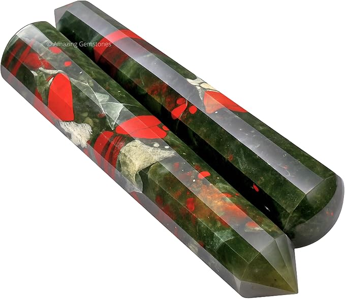 Amazing Gemstone African Bloodstone Crystal Wand Massage Stick - Pelvic Wand Gua Sha for Adults - Crystals and Healing Stones Massage Wands for Adults Gifts (Pointed)