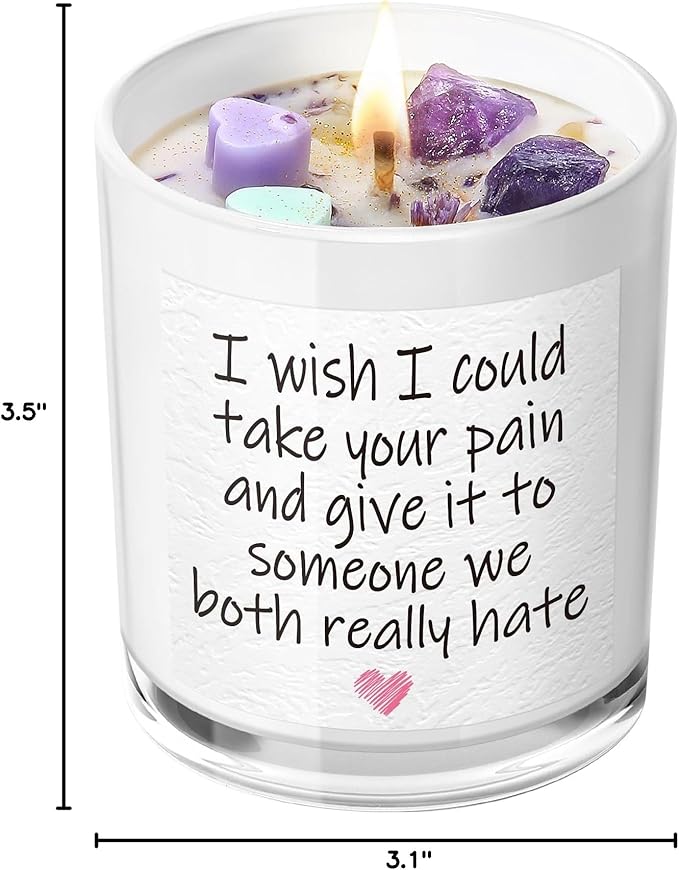 Get Well Candle with Healing Crystals - Get Well Gifts for Women After Surgery, Humor Surgery Recovery Gifts for Women, Get Well Soon Gifts, Lavender Scented Candle, 10 oz, White