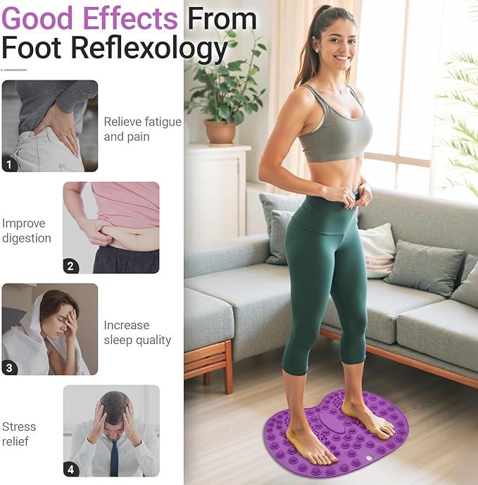 Foot Massage Mat, Big Foot Reflexology Mat with Magnetic Therapy, Foot-Shaped Acupressure Mat for Feet Relaxation, Under Desk Mat Pressure Point Mat for Pain, Fatigue and Stress Relief(Purple)
