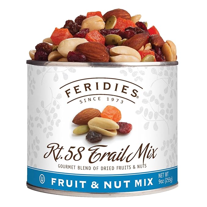 FERIDIES Rt. 58 Dried Fruit and Nut Snack Mix - Virginia Peanuts Trail Mix - 9oz Vacuum Sealed Tin