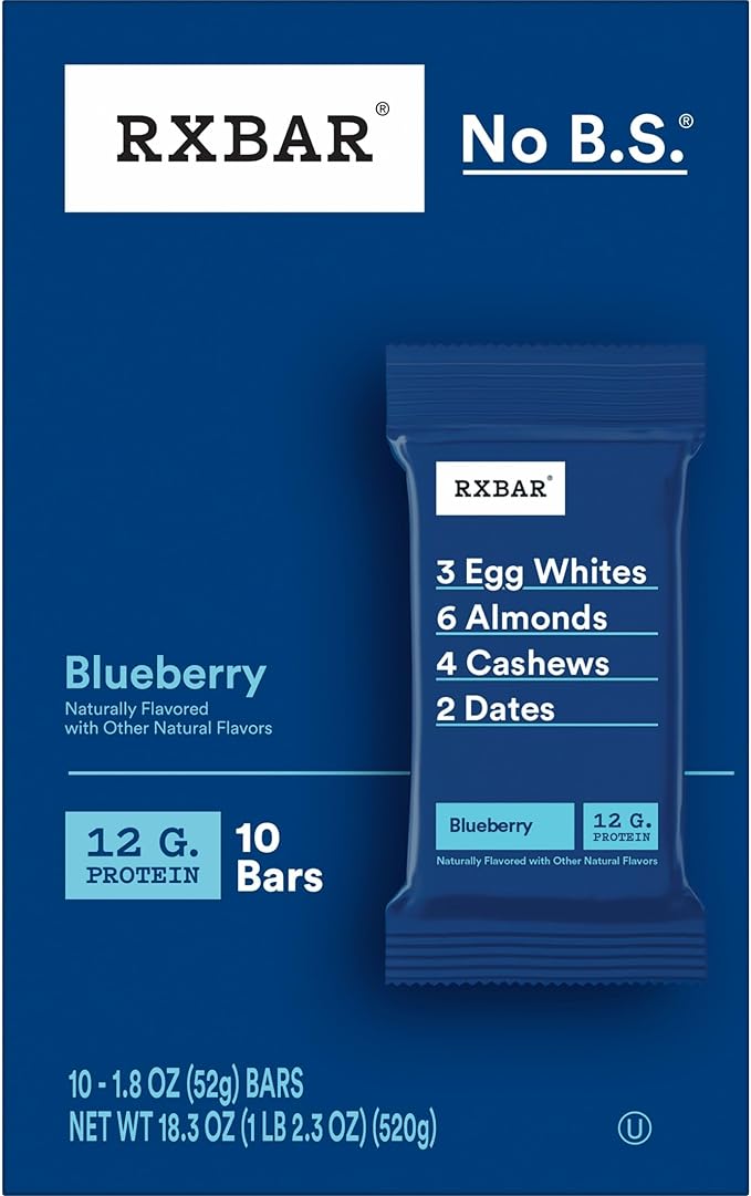 RXBAR Protein Bars, Protein Snack, Snack Bars, Blueberry, 18.3oz Box (10 Count)