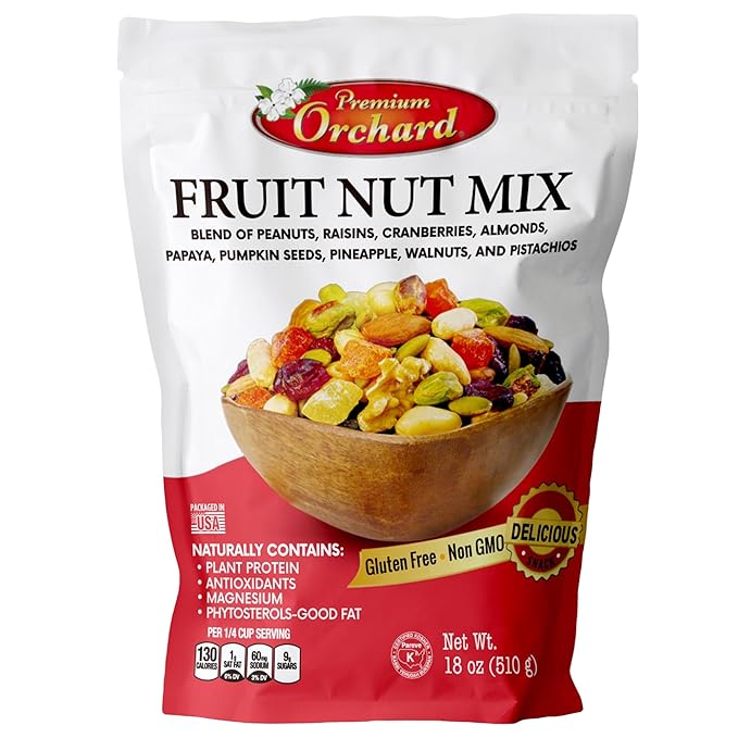 FRUIT NUT MIX TRAIL MIX by PREMIUM ORCHARD - Gourmet Trail Mix Bulk Blend of Mixed Nuts & Dried Fruit - Healthy Vegan Snacks, Snack Nut Mix, Plant Protein Source, Non-GMO, Natural - 18oz