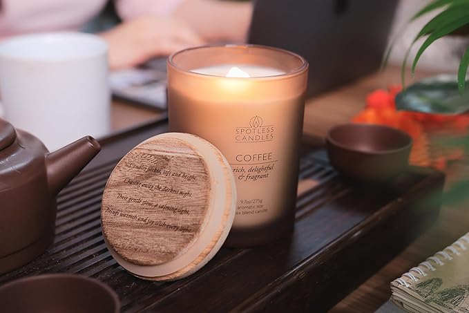 Coffee Candle - 9.7oz Frosted Jar Candles with Wooden Wick in Gift Box & Branded Shipper- Coffee Scented Candle