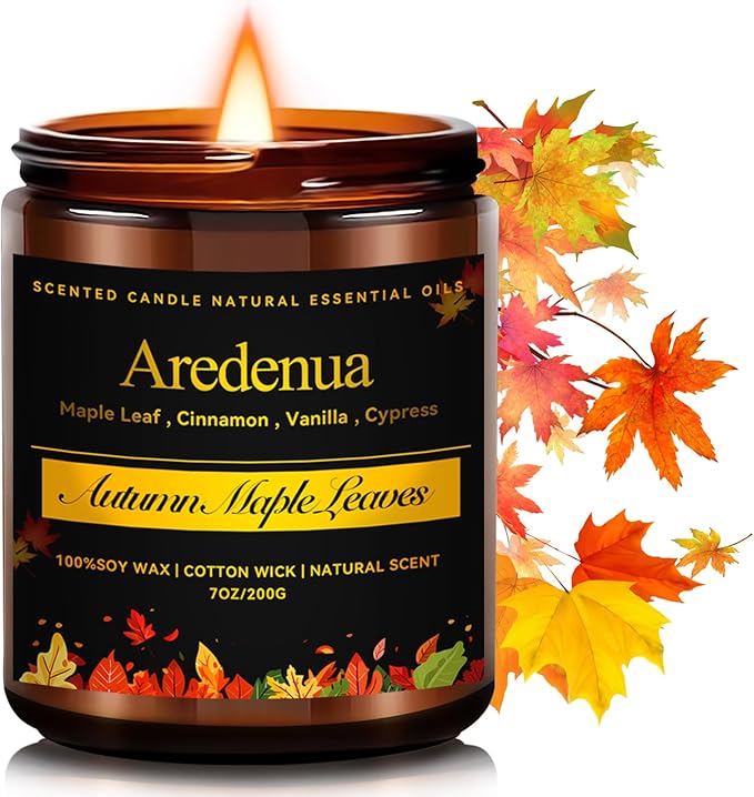 Fall Candles - Autumn Leaves Candle | Autumn Scented Candles for Home, 7oz Autumn Soy Candle for Home Scented, 50 Hours Burn Time, Season Celebration/Halloween/Thanksgiving Fall Gifts for Women Men