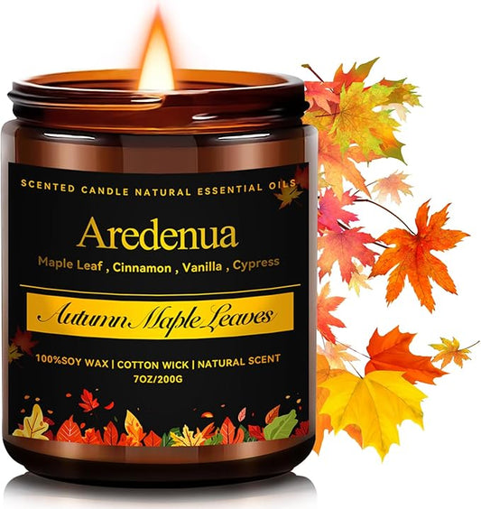 Fall Candles - Autumn Leaves Candle | Autumn Scented Candles for Home, 7oz Autumn Soy Candle for Home Scented, 50 Hours Burn Time, Season Celebration/Halloween/Thanksgiving Fall Gifts for Women Men