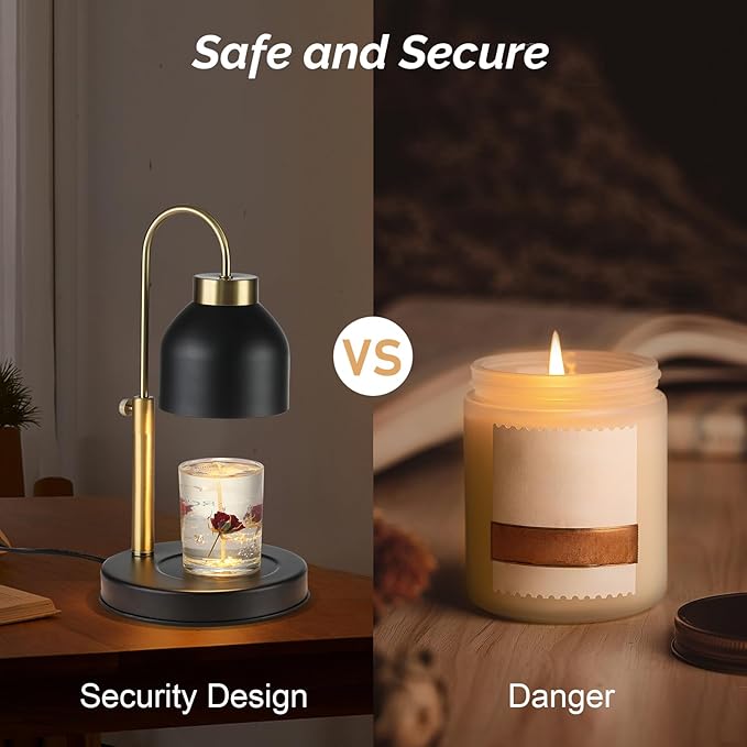 Hasun Candle Warmer Lamp, Safe Electric Candle Warmer Lamp with Timer and Adjustable Height/Heat, 2-8H Timer No Flames Dimmable Scented Candle Lamp for Jar, Candles Warmer with 2 Bulbs (Black03)