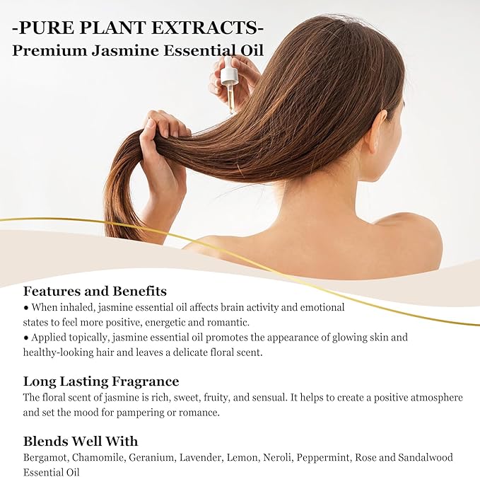 EUQEE Jasmine Essential Oil 118ml Premium Jasmine Oil for Aromatherapy, Diffuser, DIY Soap, Candle Making - 4Fl Oz