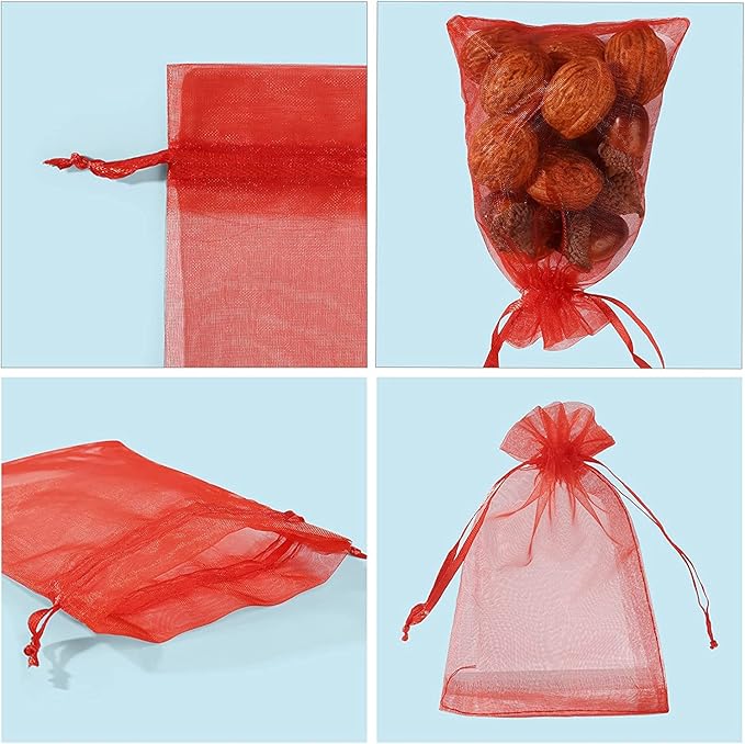 ANZNKU 50PCS Premium Red Organza Bags 5x7 inches Mesh Bags Drawstring, Gift Bag for Party, Wedding Favor Bag, Mesh Pouches, Sheer Mesh Pouches Drawstring