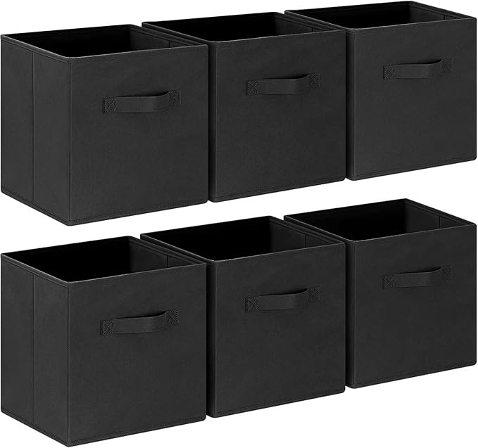 GhvyenntteS Storage Cubes, 11 Inch Cube Storage Bins with Dual Handles, Collapsible Fabric Storage Bins for Shelves, Storage Baskets for Organizing Clothes, Bedding, Toys, Books (6 Pack, Black)