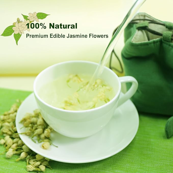 FullChea - Dried Jasmine Flowers, 3oz/85g - Premium Edible Flowers Whole Buds - Non-GMO - Caffeine-free - Perfect For Tea