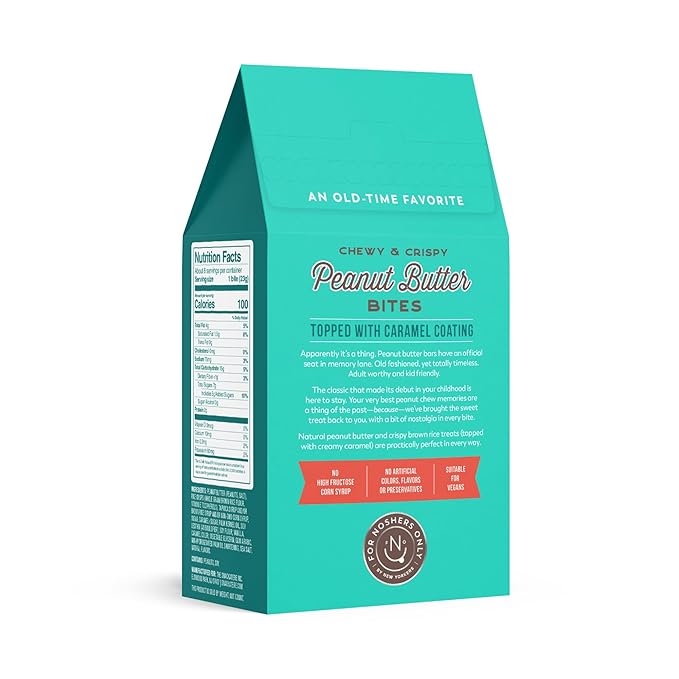 For Noshers Only Peanut Butter Bites - Gluten-Free, Vegan, Kosher Snacks - Coated, Healthy Snack Bites - Whole Grain Brown Rice - No Artificial Ingredients - Individually Wrapped, Low-Calorie - Pack of 8, Caramal