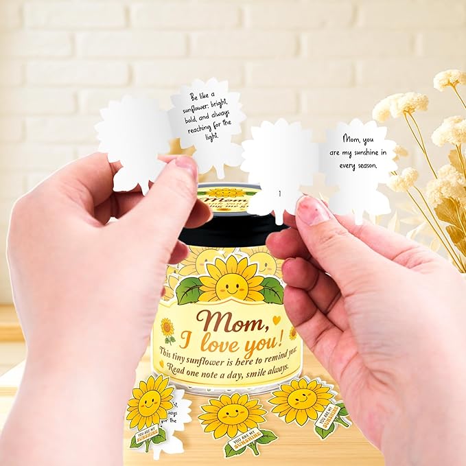 Mom Sunflower Gifts – I Love You Mom Gifts - 60 Positive Sunflower Daily Affirmation Cards Jar – Mothers Day, Christmas, Birthday Gift for Moms - Moms Gift from Daughter, Son, Kid
