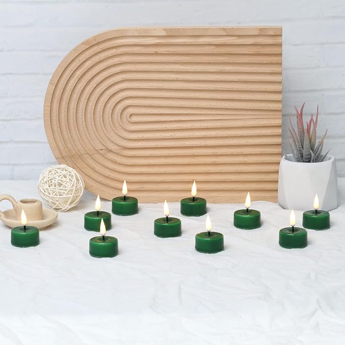 Eywamage Green Flameless LED Wax Tealights with Remote Batteries, Flickering Battery Colored Tea Votive Candles Set of 10