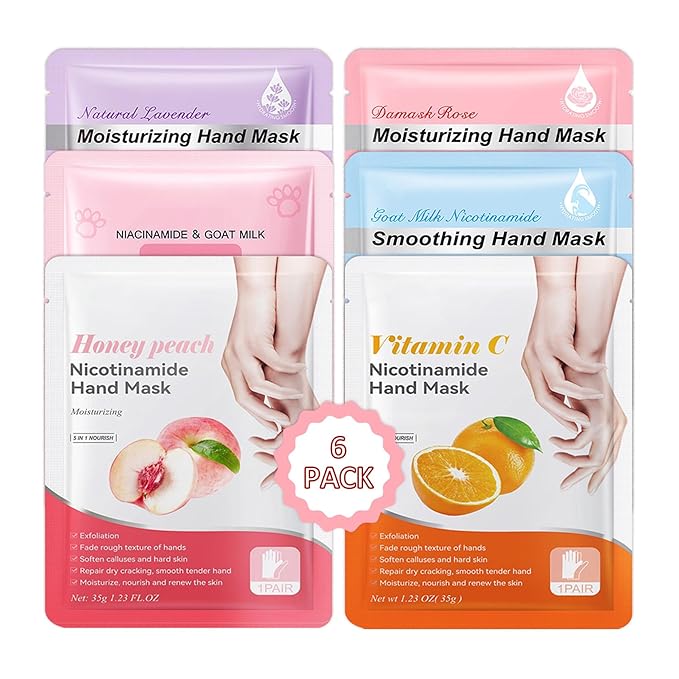 Hand Masks Moisturizing Gloves,6 Pairs Hydrating Hand Peel Masks Gift Set for Dry Cracked Hands Care,Long-lasting and Non-greasy Hand Moisturizer Gloves for Women P