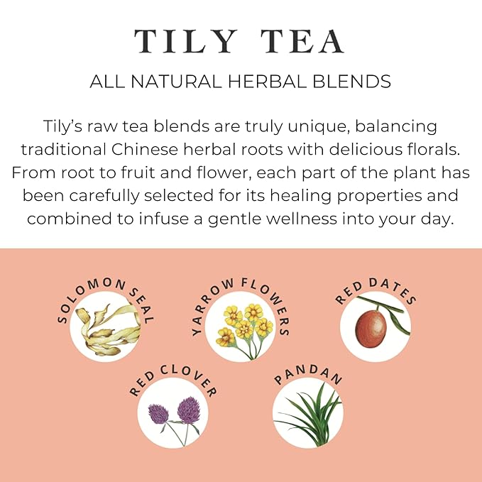 Tily Tea Radiant Glow Herbal Tea - Natural Tea to Support Skin Nourishment - Solomon Seal for A Glowing Complexion - Caffeine Free - 10 Plastic-Free Tea Bags