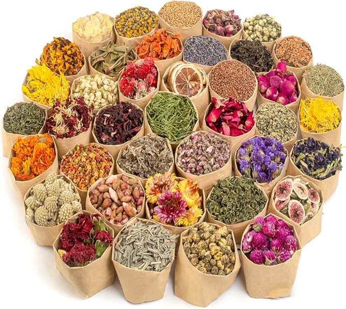Dried Flowers, 40 Bags 100% Natural Dry Flower Herbs Kit for Soap, DIY Candle, Bath, Resin Jewelry Making Include Lavender, Don't Forget Me, Lily, Rose Petals, Jasmine and More