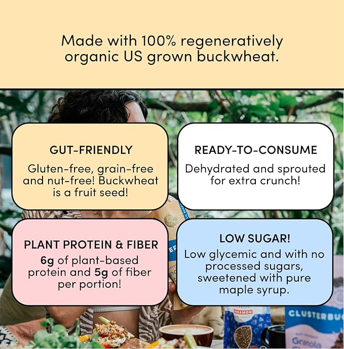 Clusterbucks Superfood Clusters – Grain-Free, Keto-Friendly Granola with Regeneratively Grown Sprouted Buckwheat– Gluten-Free, Low-Carb, Organic Healthy Snack (6 Ounce (Pack of 6), Variety #2)