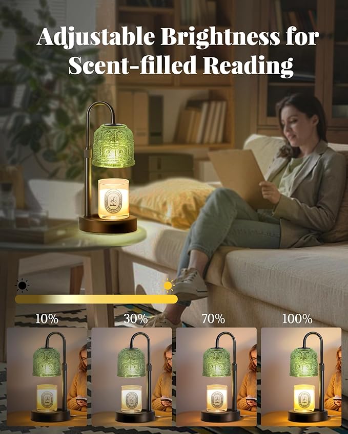 Dimmable Candle Warmer Lamp with Timer Adjustable Height, Birthday Gifts for Women, Home Decor House Warming Gifts for Mom, Modern Electric Wax Melt Warmer for Scented Jar Candles, Green
