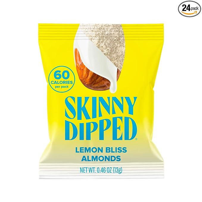 SkinnyDipped Lemon Bliss Almonds, Mini Snack Packs, Chocolate Covered Almonds, Low Sugar, Gluten Free, Healthy Snack, 24 Count