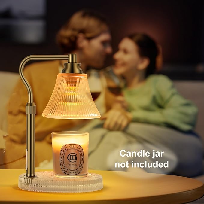 Lamp Candle Warmer for Jar Candles,Flower Candle Warmers Lamp with Timer Dimmer,Glass Base Adjustable Height Gold Electric Candle Lamps for Scented Wax Jar Candles,Glass Lampshade