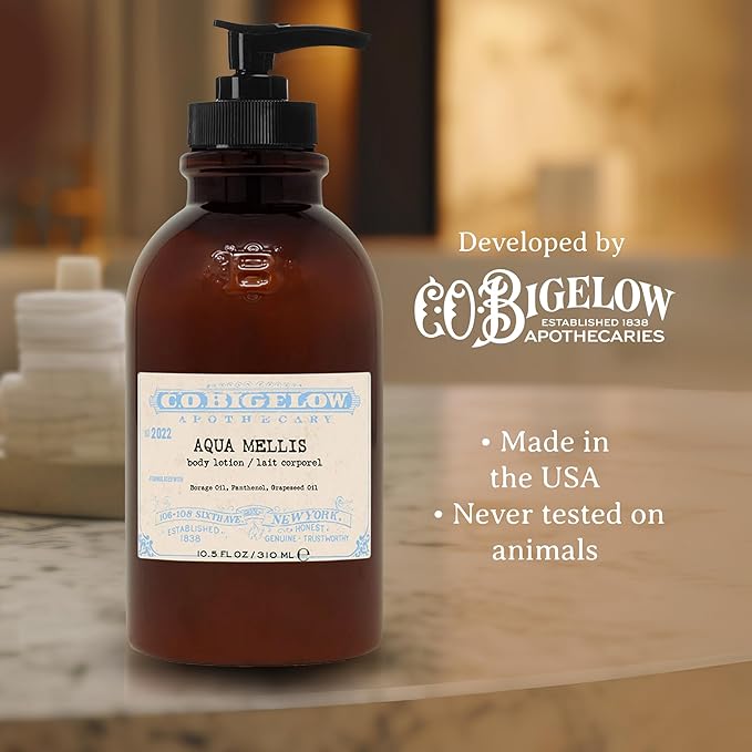 C.O. Bigelow Aqua Mellis Body Lotion, Iconic Collection Moisturizing Body Lotion with Shea Butter, Borage Oil & Grapeseed Oil, 10.5 Fl Oz